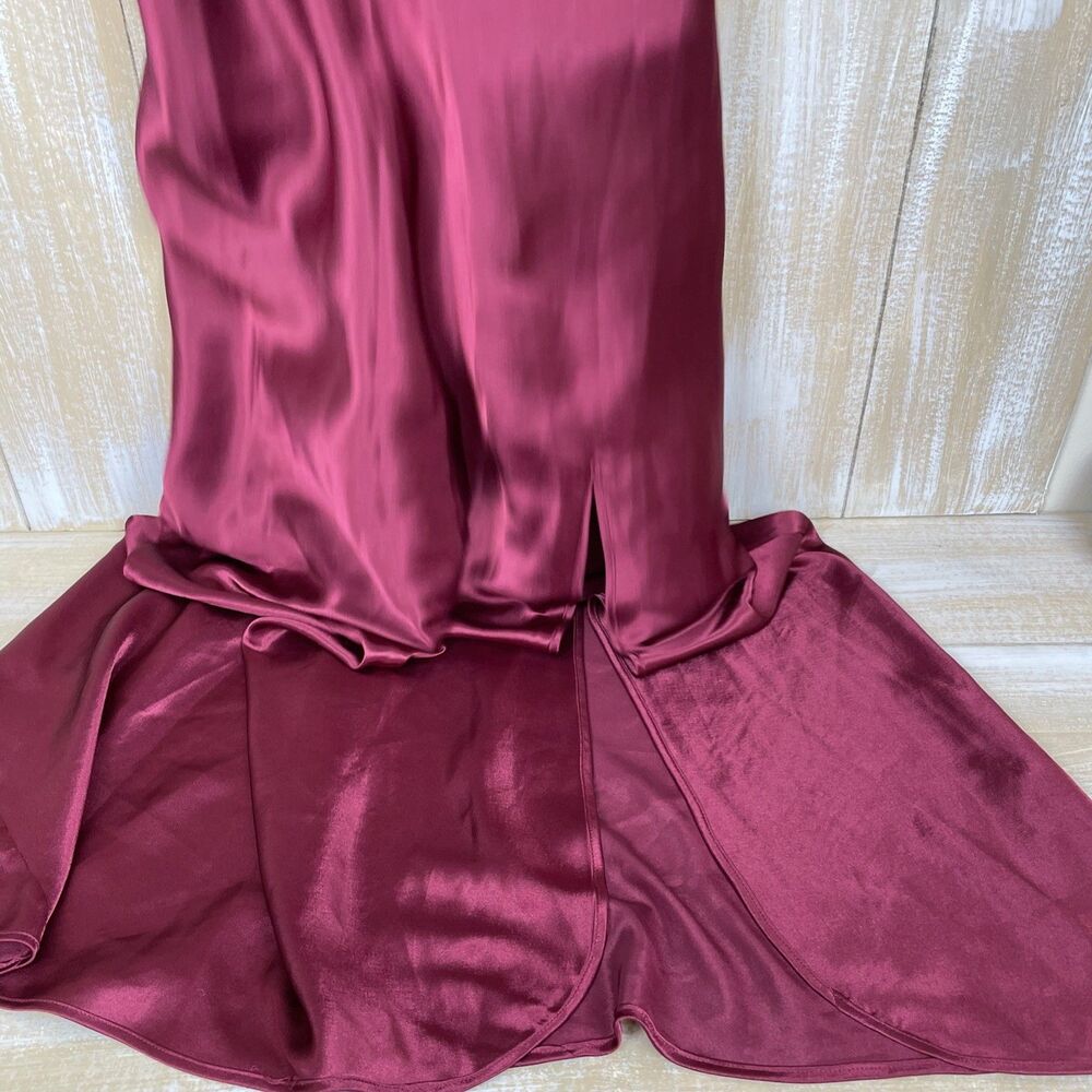Y2K Victoria’s Secret Gold Label M Long Sexy Nightgown Cranberry Satin Lace Slit - Picture 3 of 11